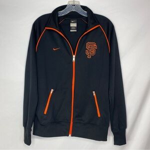 NIKE WOMENS SAN FRANCISCO GIANTS FULL ZIP JACKET SZ L BLACK ORANGE POCKETS POLY
